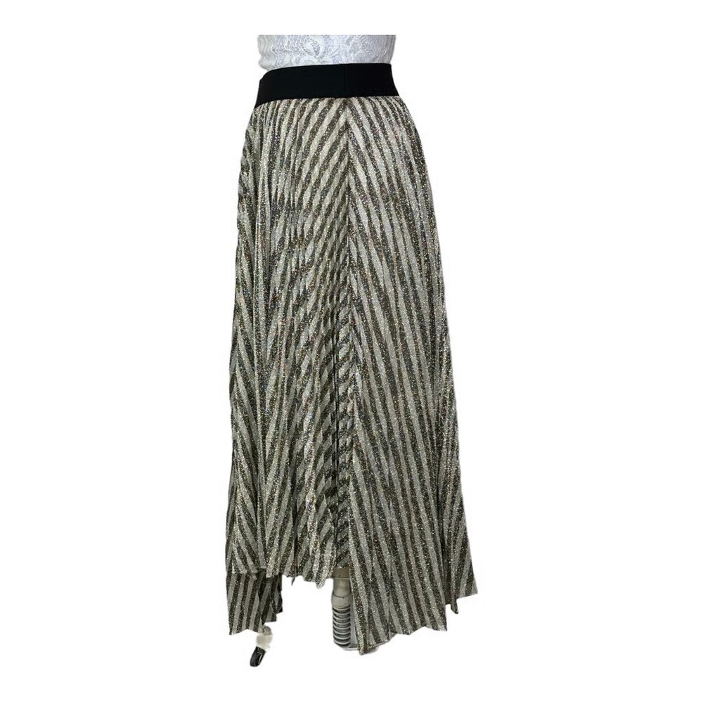 BRAND NEW WITH TAGS MAJE JUNGLA ASYMMETRICAL STRIPED PLEATED SKIRT IN BLACK/GOLD